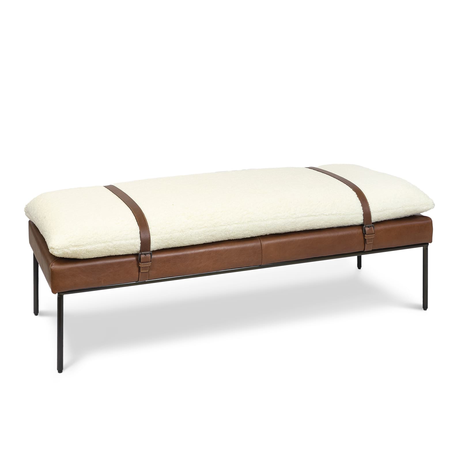 Aspen Leather and Boucle Faux Wool Bench - Furniture - Tipplergoods