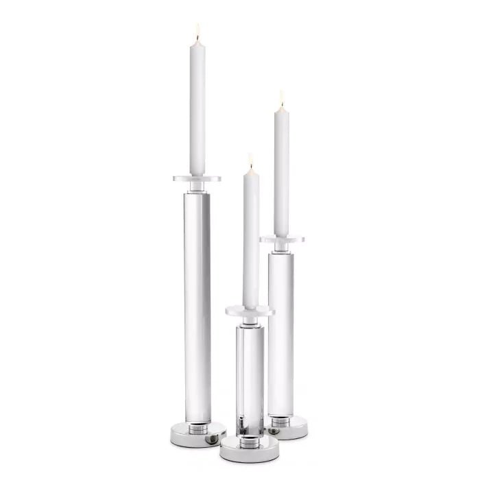 Candle Holder Chapman nickel finish clear set of 3 - Decor - Tipplergoods
