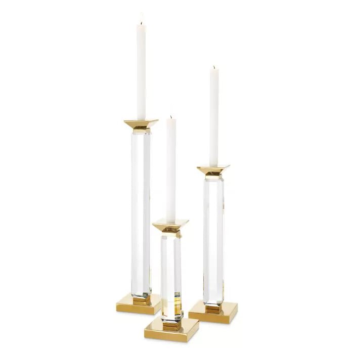 Candle Holder Livia set of 3 - Crystal glass | gold finish - - Decor - Tipplergoods