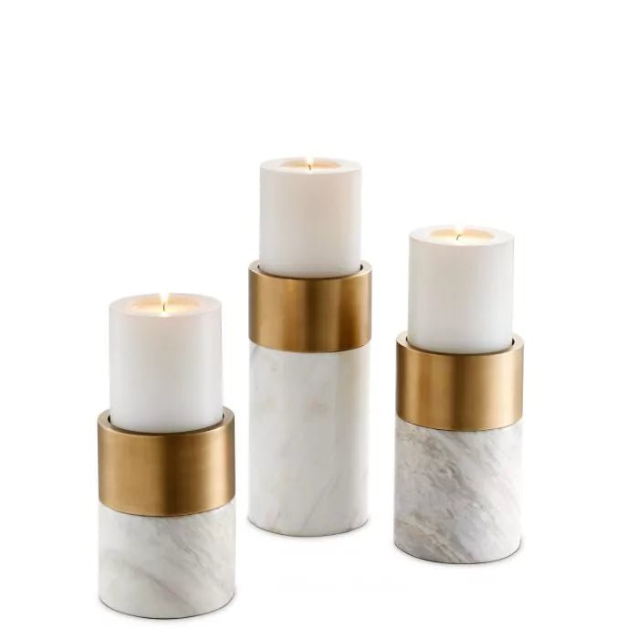 Candle Holder Sierra S\3 - White marble | brushed brass finish - - Decor - Tipplergoods