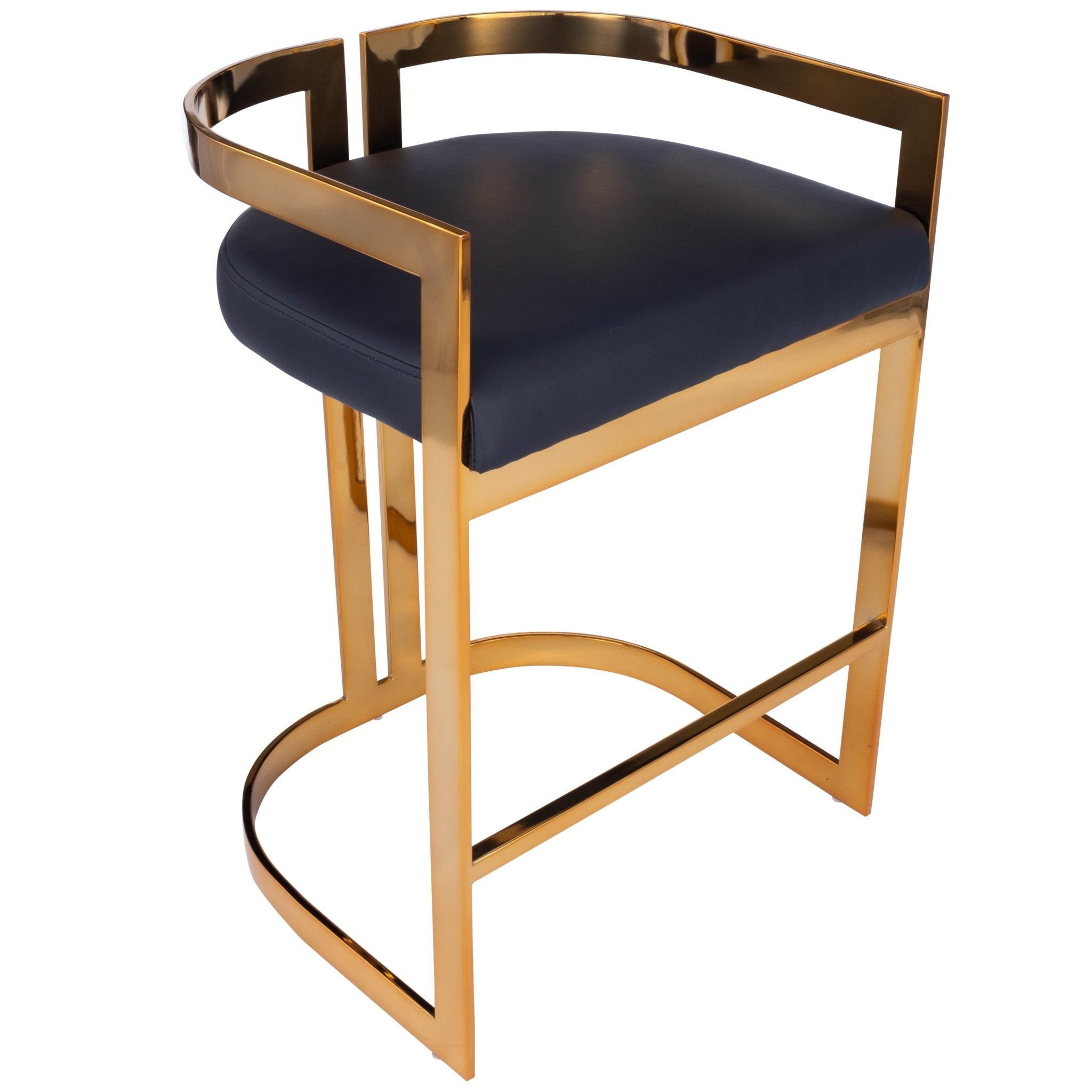 Clarence Counter Stool - Gold & Black Faux Leather - - Furniture - Tipplergoods