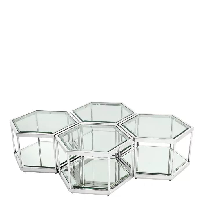 Cocktail Table Sax set of 4 - Polished stainless steel | clear glass | mirror glass - - Furniture - Tipplergoods