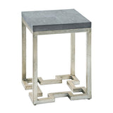 Geometric Charcoal Accent Table w/ Faux Shagreen Leather Top