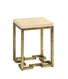 Geometric Ivory Accent Table w/ Faux Shagreen Leather Top