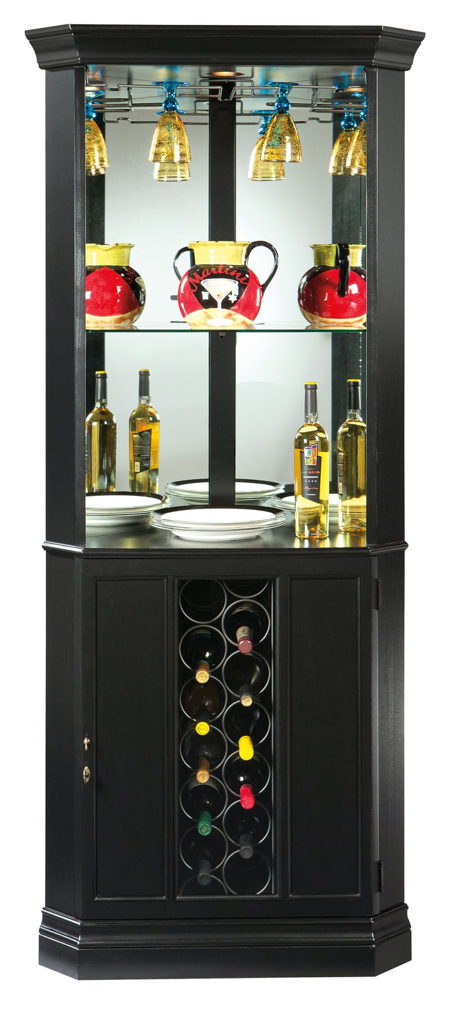 Piedmont Corner Wine & Bar Cabinet - Black Satin - - Furniture - Tipplergoods