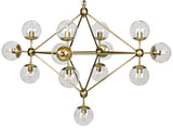 Pluto Chandelier, Small, Antique Brass, Metal and Glass