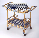 Selena Bar Cart - Blue & White Rattan - - Furniture - Tipplergoods