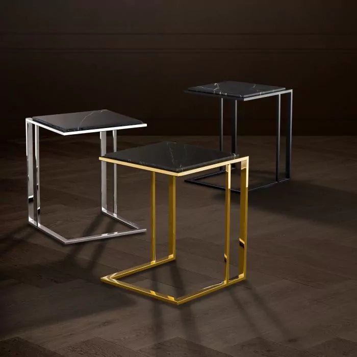 Side Table Cocktail - Polished stainless steel | black marble - - Furniture - Tipplergoods