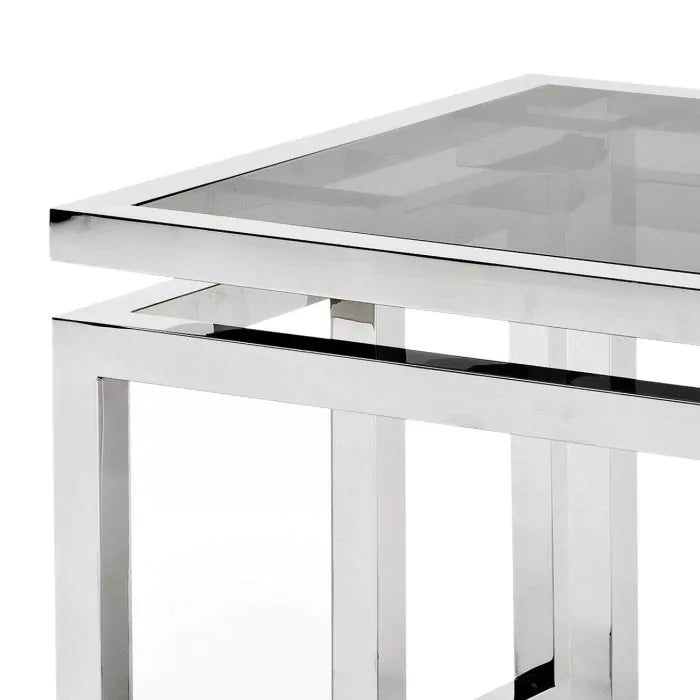 Side Table Palmer - Polished stainless steel | smoke glass - - Furniture - Tipplergoods