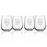 Sugar Skull 17oz Stemless Wine Glass Set Of 4 - Barware - Tipplergoods