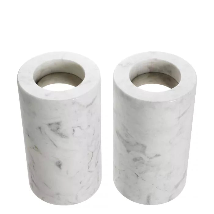 Tealight Holder Tobor M set of 2 - White marble - - Decor - Tipplergoods