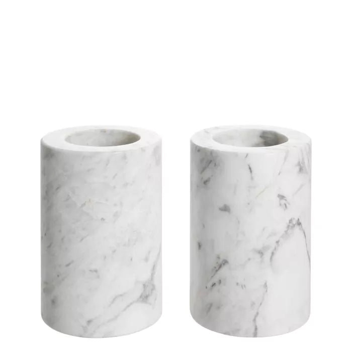 Tealight Holder Tobor S set of 2 - White marble - - Decor - Tipplergoods