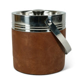 Travel Ice Bucket, Silver & Brown Leather