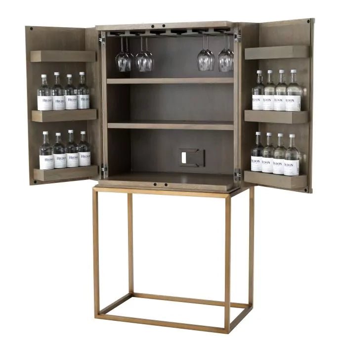 Wine Cabinet Highland washed oak brass finish - Furniture - Tipplergoods